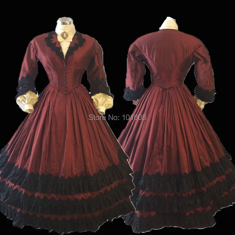 New!Eras Red 1860s Civil war Southern Belle dress Colonial Georgian Marie Antoinette Renaissance Gothic Historical HL-481 |