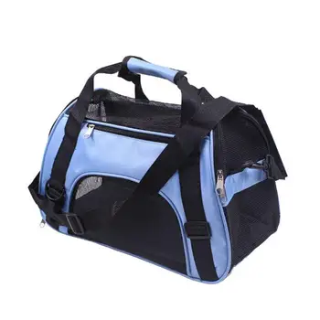 

Portable Cat Dog Pet Carrier Backpack Mesh Puppy Pack Outdoor Travel Handbag with Safety Zippers Size S (Blue)