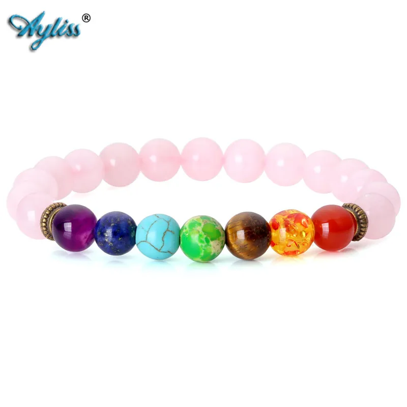 

Ayliss Hot Style Wholesale 1pc Mens Womens Pink Crystal Quartz 7 Chakra Gem Stone Bead Buddhist Prayer Stretch Bracelet Jewelry