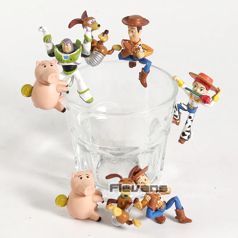 

PUTITTO Series Toy Story Woody Buzz Lightyear Jessie Alien Rex Lotso Hamm Slinky Dog Edge of Cup Figures Toys 5pcs/set