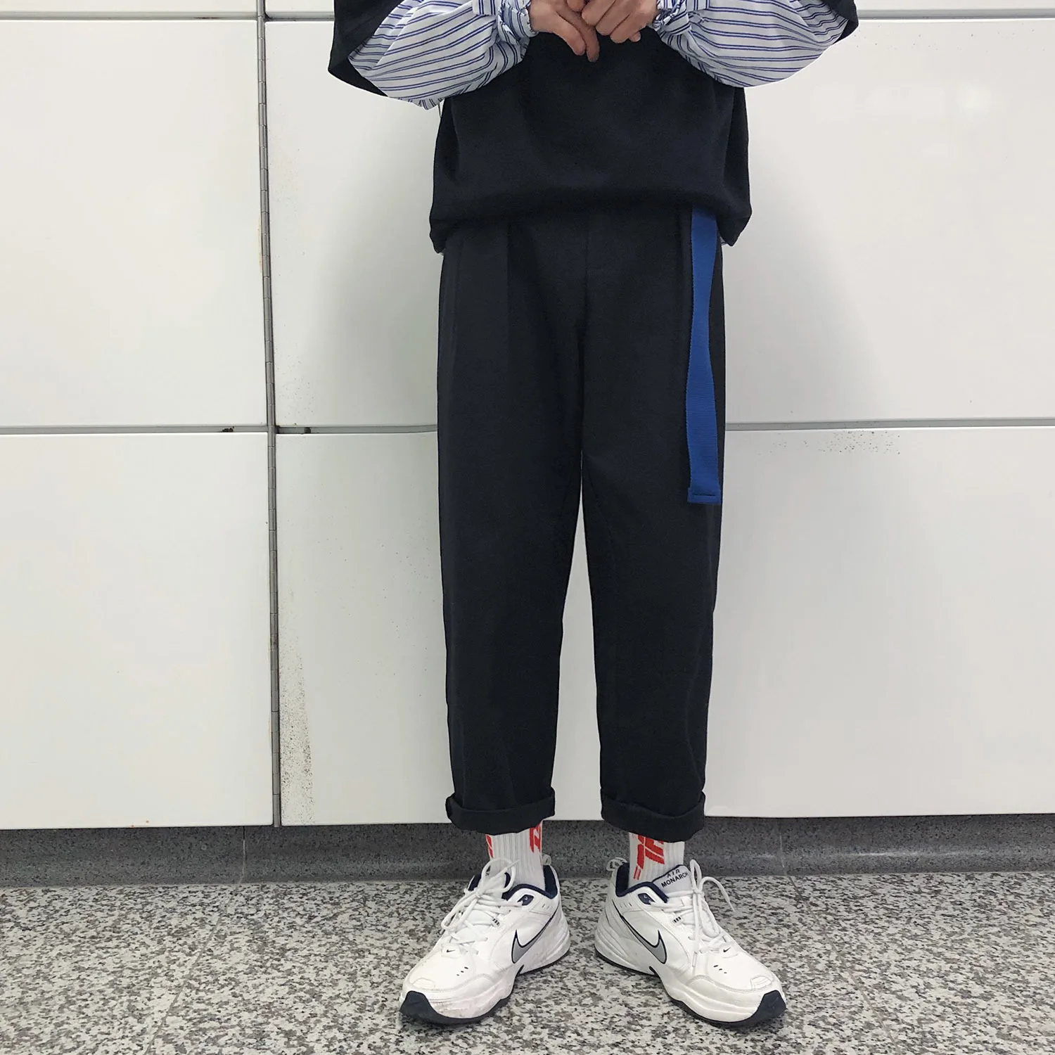 

2019 Korea Style Men's Tide Male Wide Leg Khaki Men Cotton Harem Casual cargo Pants Loose Leisure Black Trousers joggers