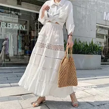 ZOUHIRC Новая Белая Летняя юбка Женская длинная Вышивка Пэчворк длинные богемные женские юбки с карманами и высокой посадкой верхняя одежда