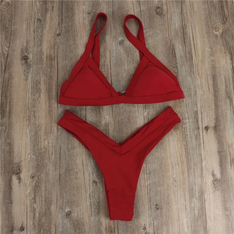 

Two Piece High Cut Swimwear Women Sexy Low Waist Swimsuit Women Solid Push Up Bikini Set Summer Thong Bathing Suit For Female