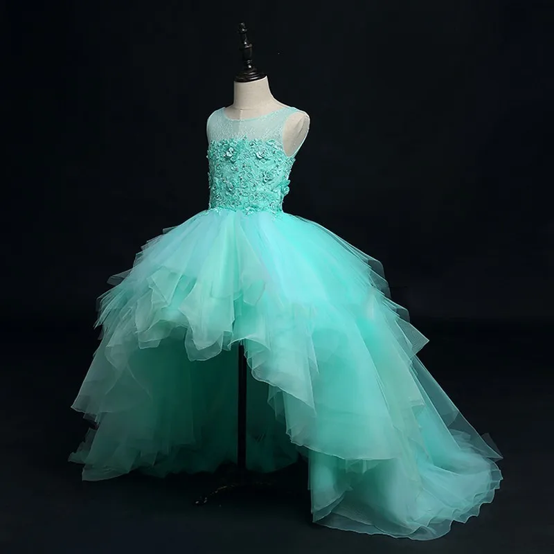 Пышные платья зеленого цвета для девочек; бальное платье; платья для первого причастия; пышные Детские Платья с цветочным узором для девочек на свадьбу