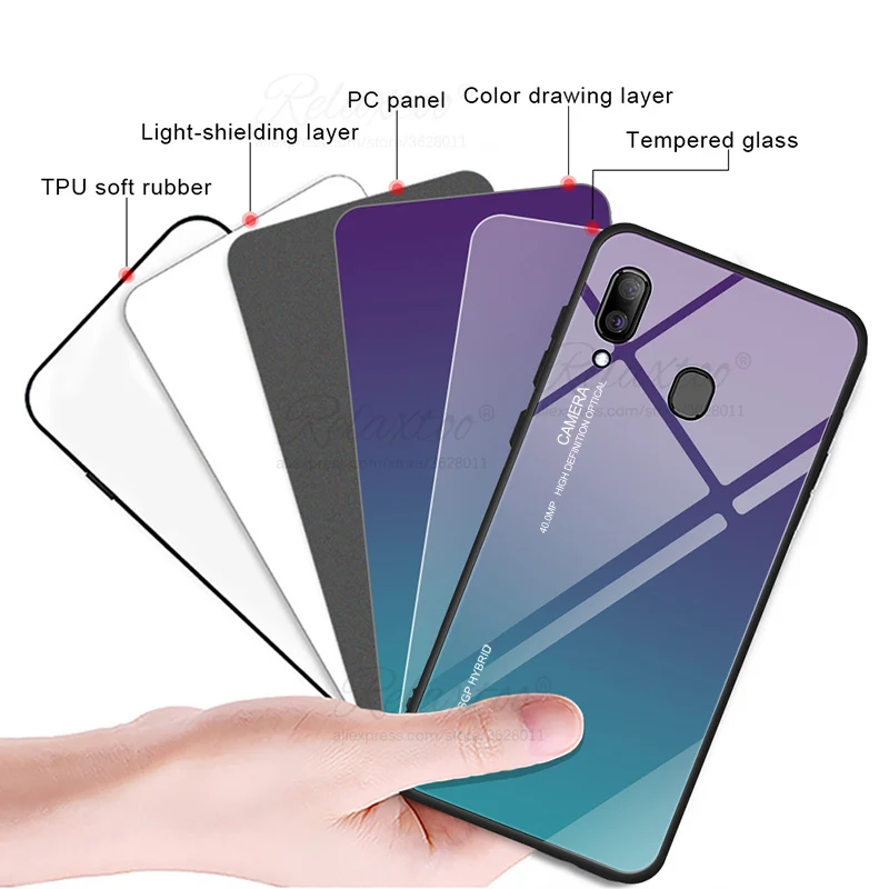 Градиентный чехол из закаленного стекла для Samsung Galaxy A50 телефона A505F силиконовый