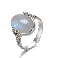 Oval Adjustable Natural Gemstone Rings 925 Sterling Silver Wedding Rings AAAA+ Turquoise/Lapis/Moonstone Bridal Rings For Women 
