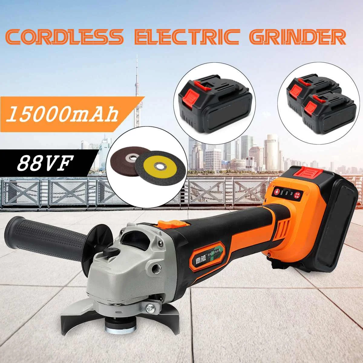 

88Vf 9000mAh 220V-240V Electric Angle Grinder Cordless Polisher Polishing Machine Cutting Tools