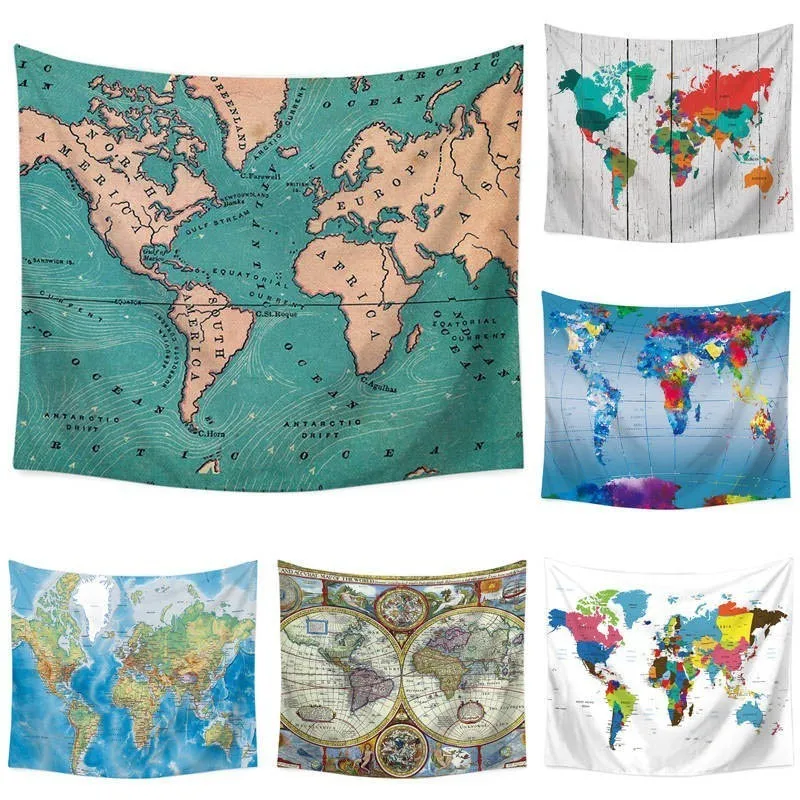 

110*130cm World Map Explorer Wall Cloth Tapestry Polyester Hanging Wall Carpet Decorative Tablecloth Blanket Home Decor 60012