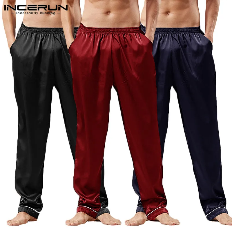 INCERUN Для мужчин пижамные штаны Пижама шелковая, сатиновая Пижама Удобные Свободные Штаны для дома Для мужчин сна Мягкие штаны для сна 2019