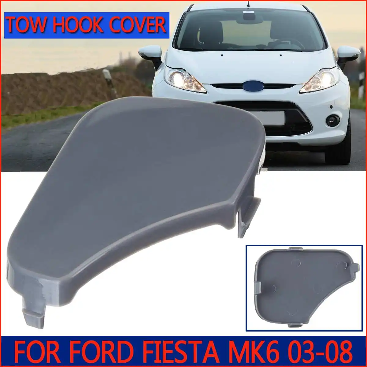 

Gray ABS Front Bumper Tow Hook Cover Cap For FORD for FIESTA MK6 2003 2004 2005 2006 2007 2008 1375861, 6S6117A989AA 8x 6x 1.5cm