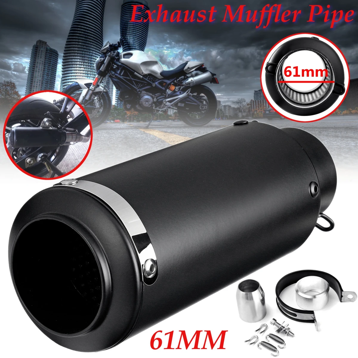 

Universal 61mm Motorcycle Stainless Steel Exhaust Muffler Pipe Escape For R1 FZ1N CBR1000 s1000rr YZF MT09 GSX-R750 R25 NINJA250