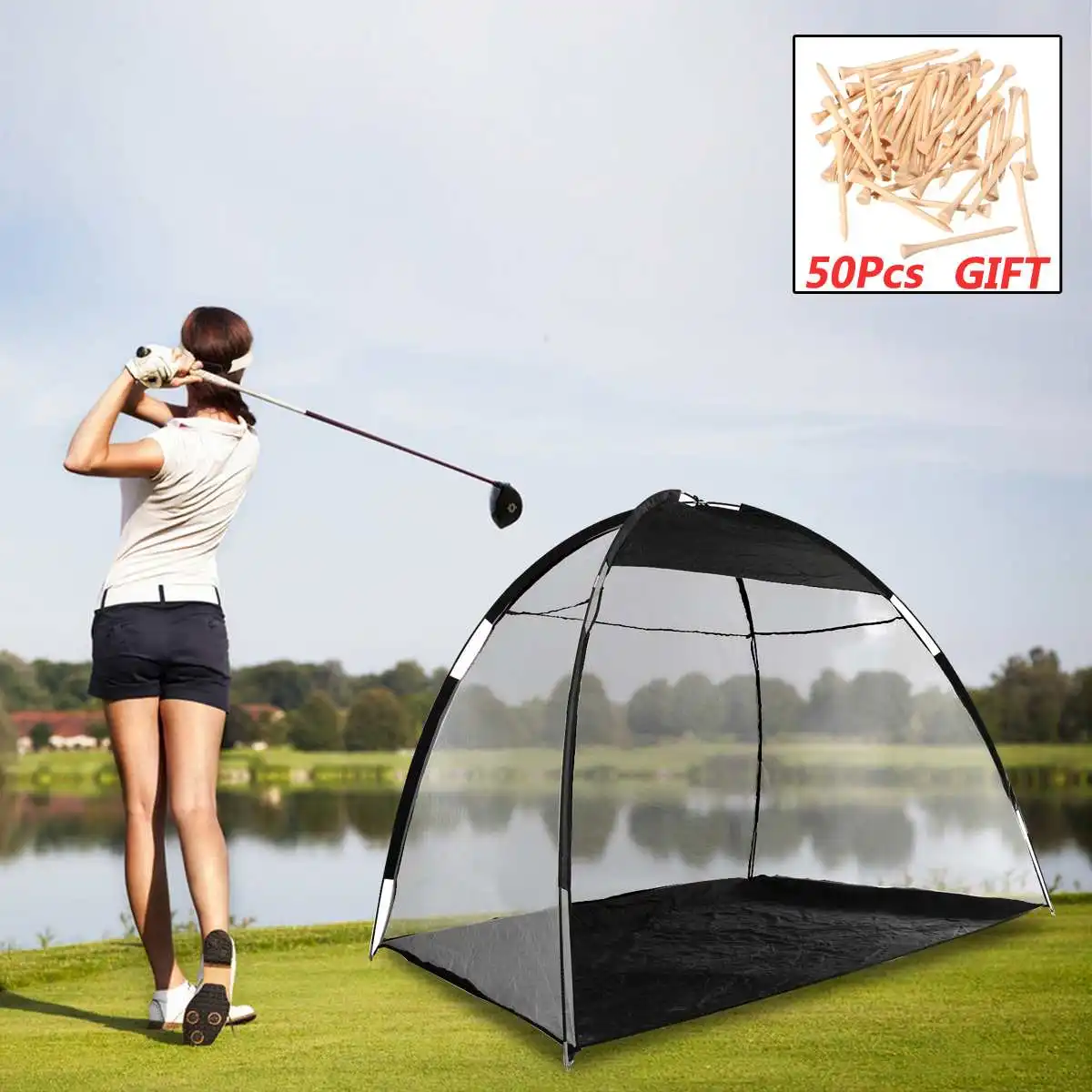 

Golf Practice Net Driving Hit Cage Training Mat Aid Driver Irons Foldable w/ Bag