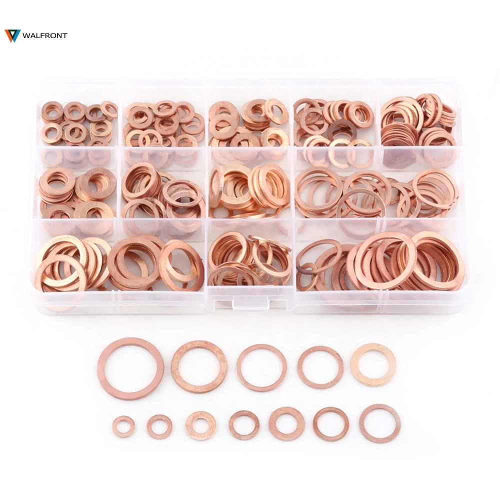 

Hot 280pcs/set M5-M20 Copper Flat Washer Plain Washers Ring Washer Assortment Kit Fastener Hardware With Box