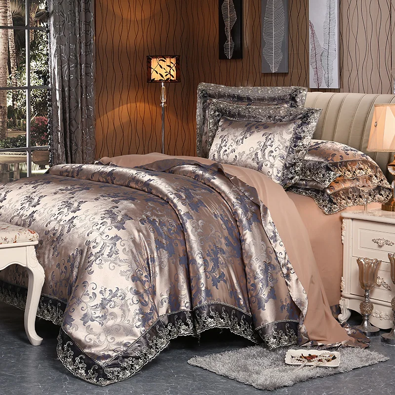 Euro Style Tencel Jacquard Bedding Set Lace Comforter Cover Blanket Flat Sheet Pillowcases Queen | Дом и сад