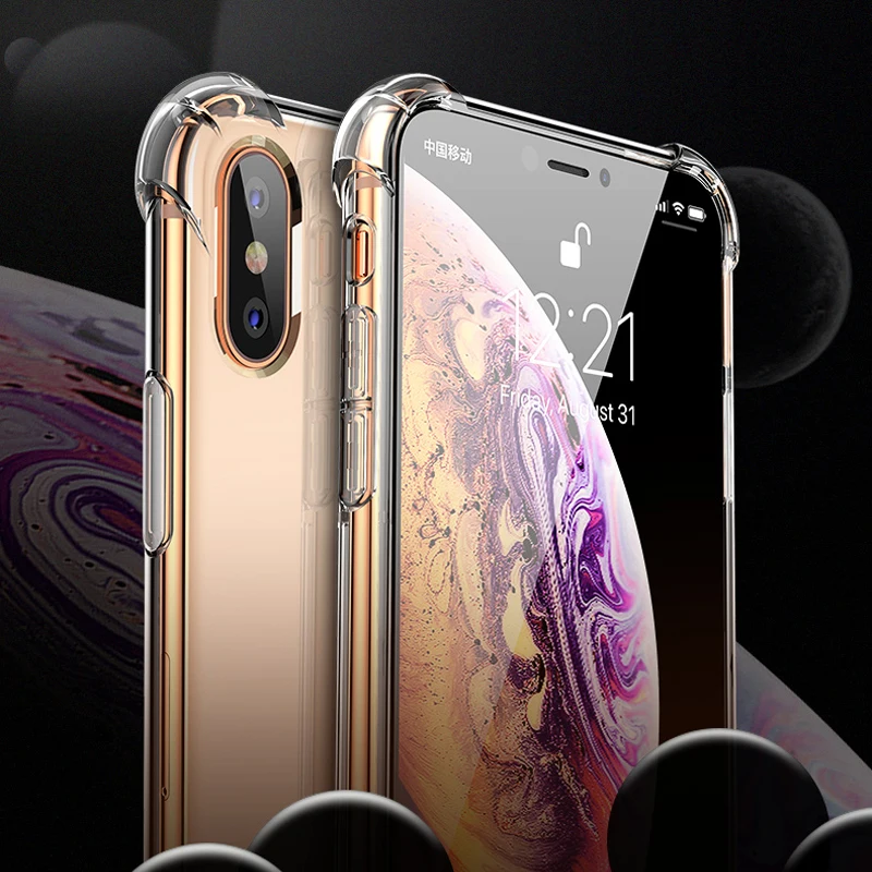 

PTM Luxury Shockproof Soft Transparent Silicone Phone Case For iPhone X XS XR XS Max 8 7 6 6S Plus Clear protection Back Cover