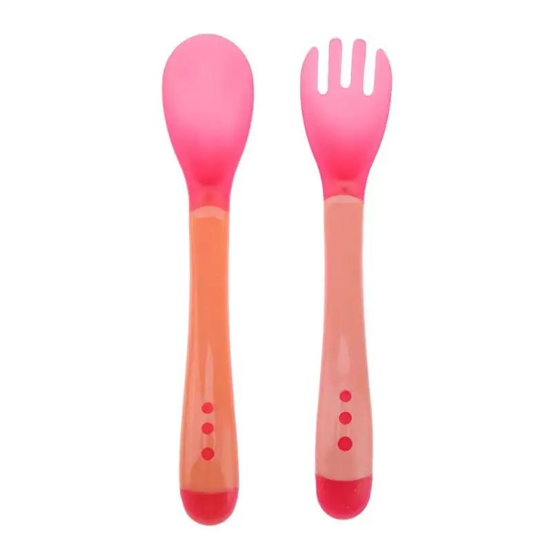 Baby Feeding Safety Soft Spoon Fork Set Temperature Sensing Flatware Spoon