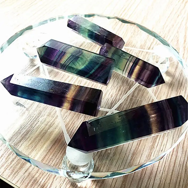 100% Natural Fluorite Crystal Colorful Striped Fluorite Quartz Crystal Stone Point Healing Hexagonal Wand  Stone #CO