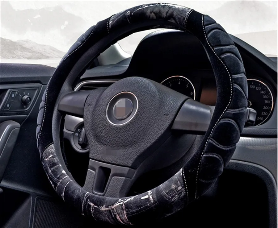 

Winter Steering Wheel Cover Short Plush Fur Steering-Wheel Covers Black Grey Protective Warm Car-Styling