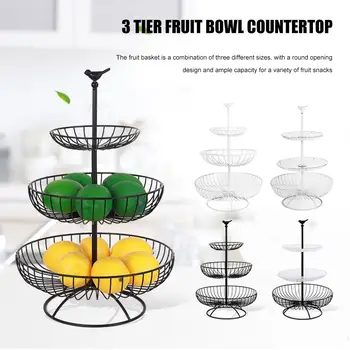 

3-layer Fruit Basket Countertop Metal Fruit Basket Black Vintage Style Tray Stand Storage Basket