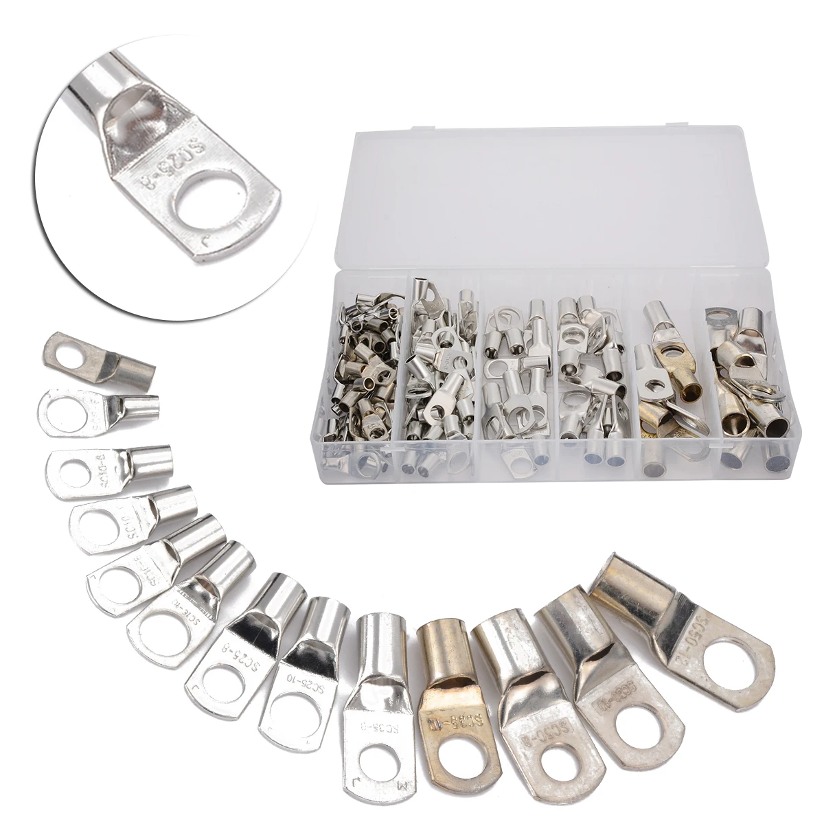 

Pohiks 104pcs/set Copper Cable Lugs Kit 6mm 10mm 16mm 25mm 35mm 50mm Battery Terminal