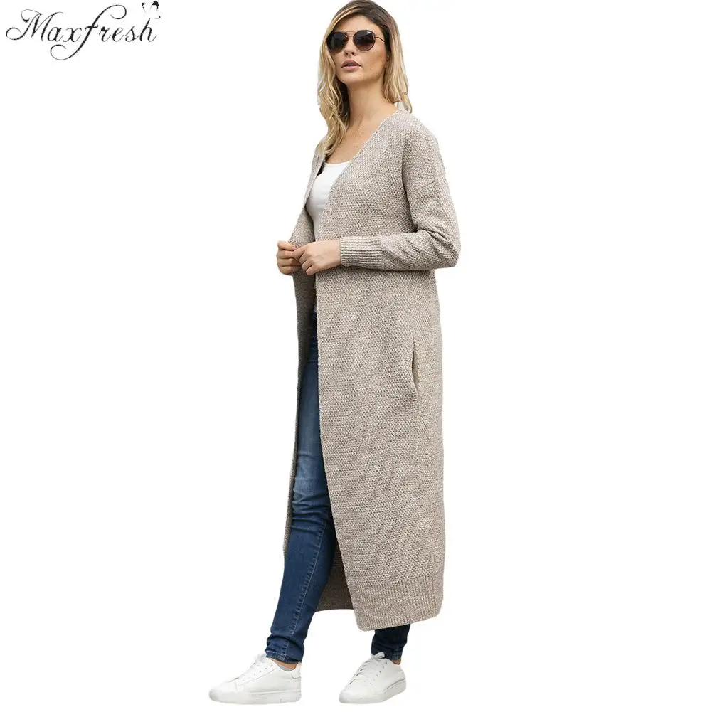 Maxfresh Winter Fashion Cardigans Female Sweater Casual long sleeve Wool Pockets Open Stitch |