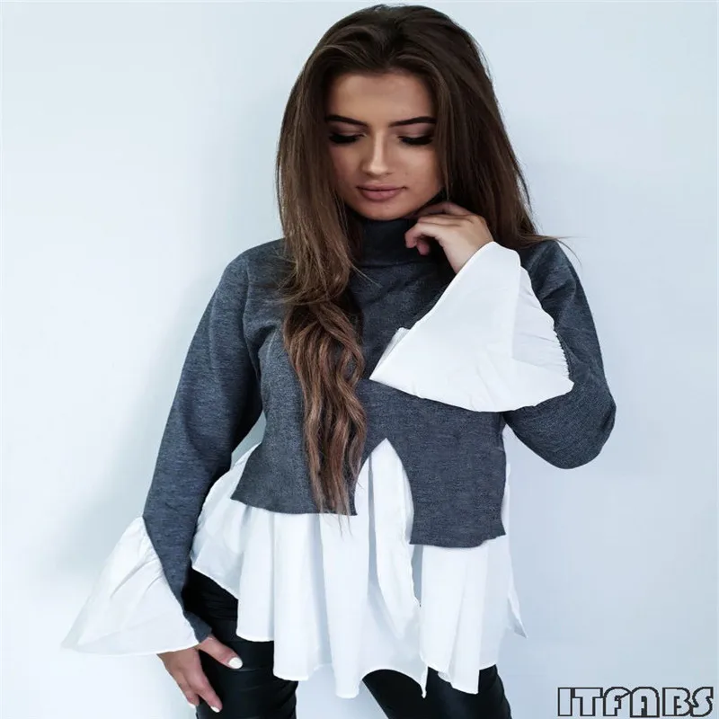 Turtle Neck Long Sleeve Loose Fashion T-Shirts