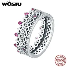 WOSTU, настоящее 925 пробы, серебряное, Королевская корона, принцесса, кольца для женщин, циркониевое кольцо, обручальное, серебряное, ювелирное изделие CQR487