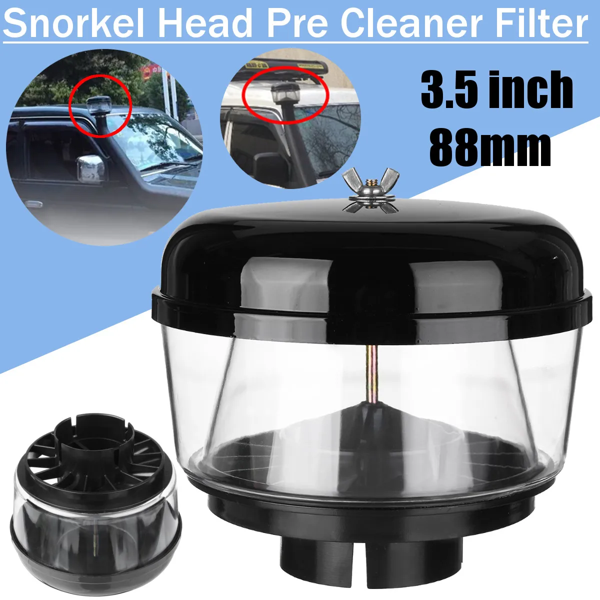 3.5 Inch 88mm Water Trap Snorkel Head Air Ram Head Pre Cleaner Air Flow