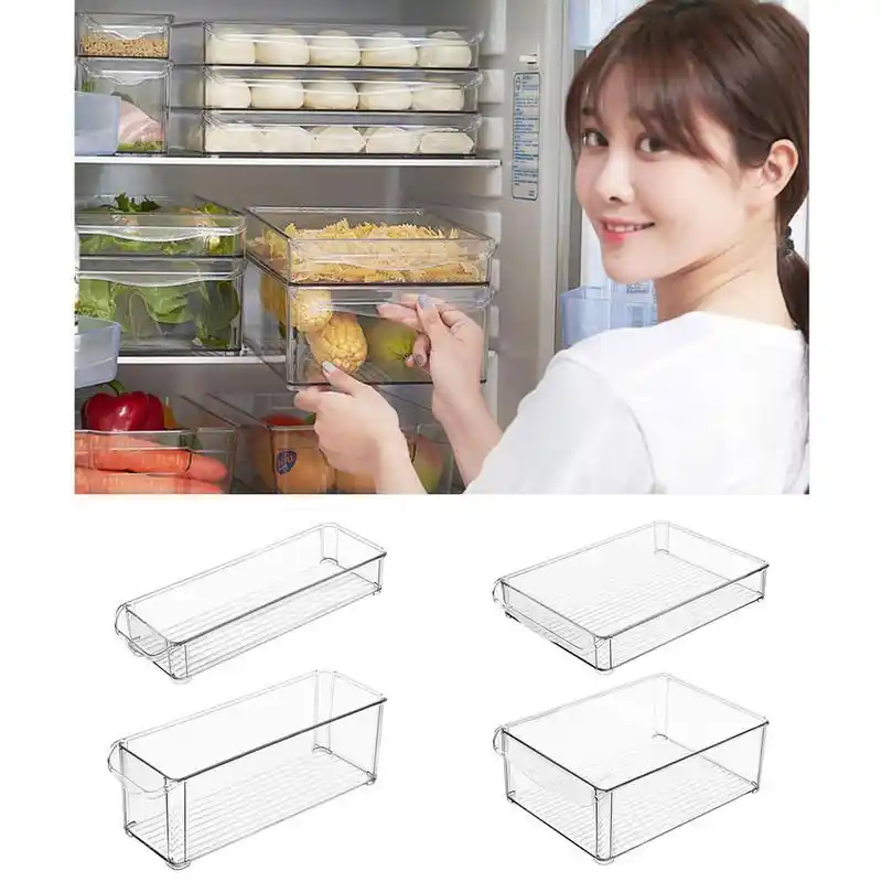 1 unidad de augkun caja de almacenaje para nevera de cocina refrigerador de plastico deslizante soporte de ahorro de espacio organizador de
