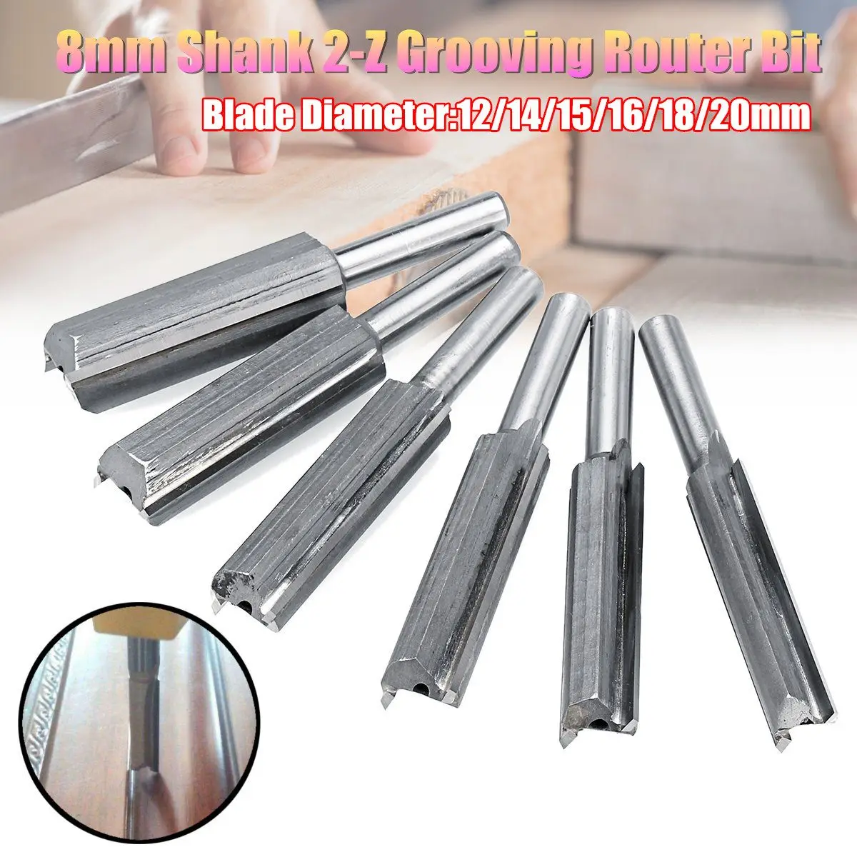 

1Pcs 8mm Shank 2-Z Grooving Router Bit CNC Grooving Cutter Wood Slotted Tungsten Steel Milling Cutter 12/14/15/16/18/20mm
