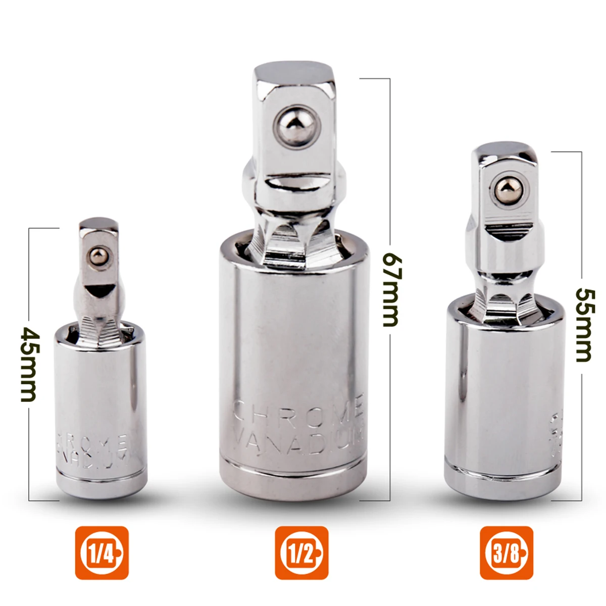 

3pcs Universal Joint Set Ratchet Extension Bar Socket Adapter 1/4" 3/8" 1/2" Multi Angle Wrench Conversion Rod Car Repair Tool