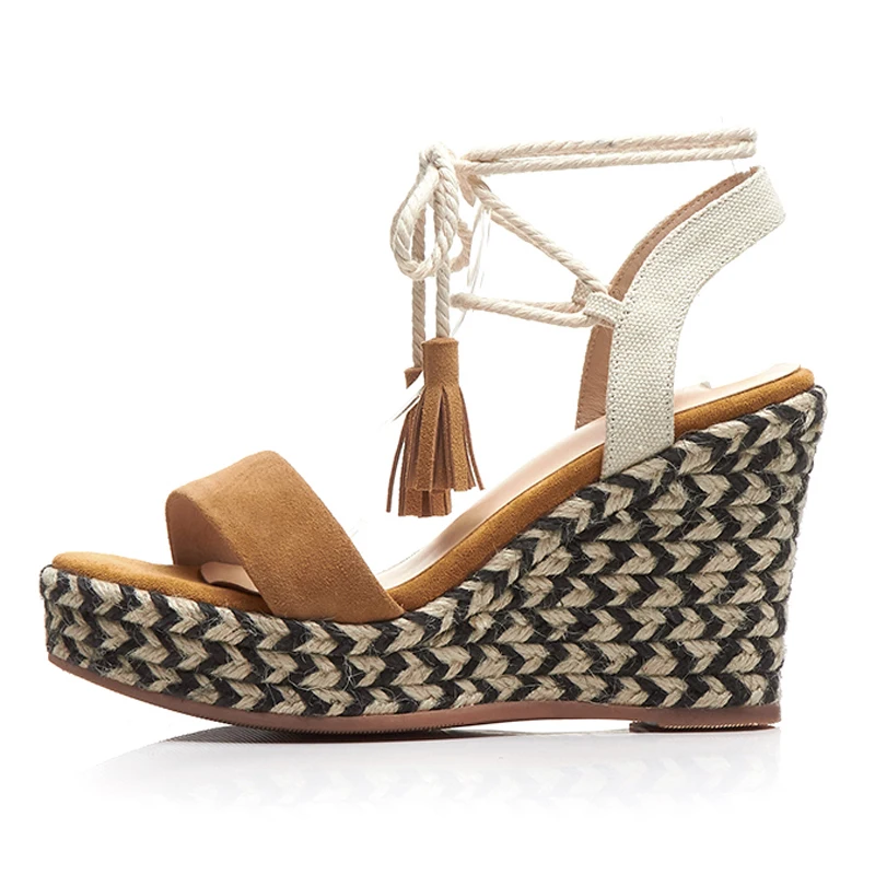 

Summer Style Women's Platform Wedges 10 CM Heels Open-toe Sandals Lace-up Thick Soles Woman Shoes Box Packing M66013