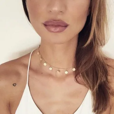 

Fashion Gold Sequin Coin Fringe Short Necklace Women Necklace Women Necklace Jewelry