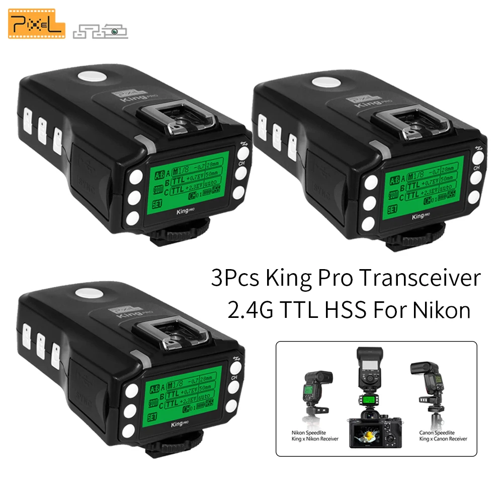 

Pixel King Pro Wireless Control 2.4GHz TTL HSS Flash Trigger Transceiver Transmitter for Nikon DSLR Camera Vs Godox X1N X1T-N
