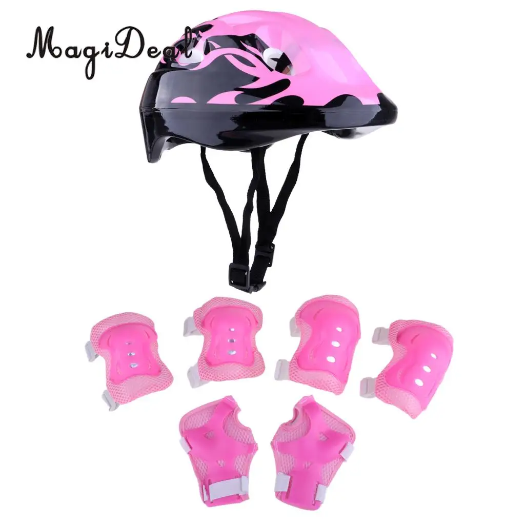 7 Pcs Kids Bicycle Roller Skating Helmet Knee Elbow Wrist Pads Set Kids Protective Gear for Skateboarding Bicycle Scooter