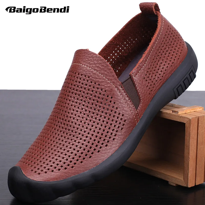 

Leisure Mens Soft Genuine Leather Slip On Driving Car Shoes Business Man Hollow-out Casual Office Shoes Summer Breathable