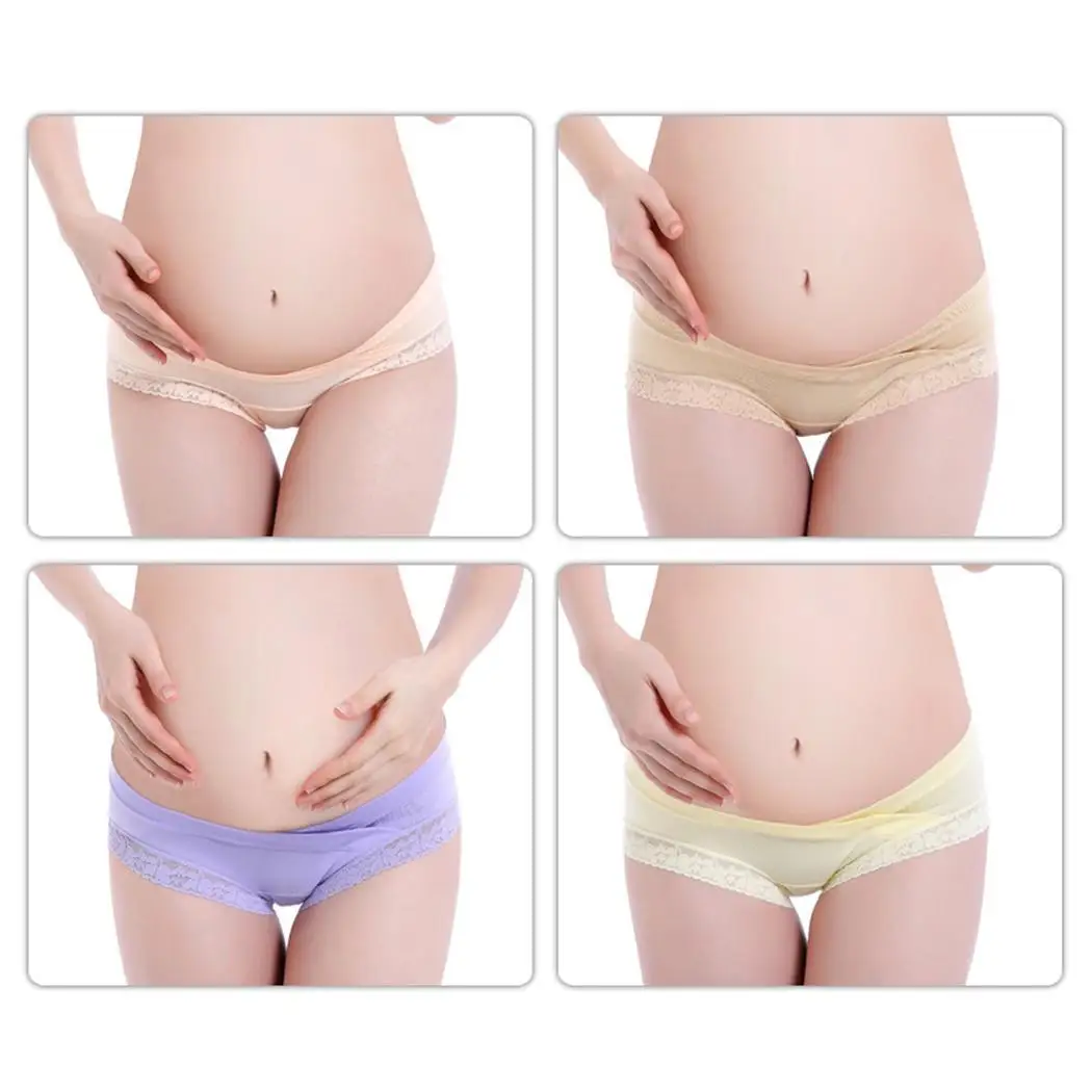 

New Pregnant Women Comfortable Low Rise Elastic Underwear Casual Lace Trim Briefs Pack of Briefs(4pcs)