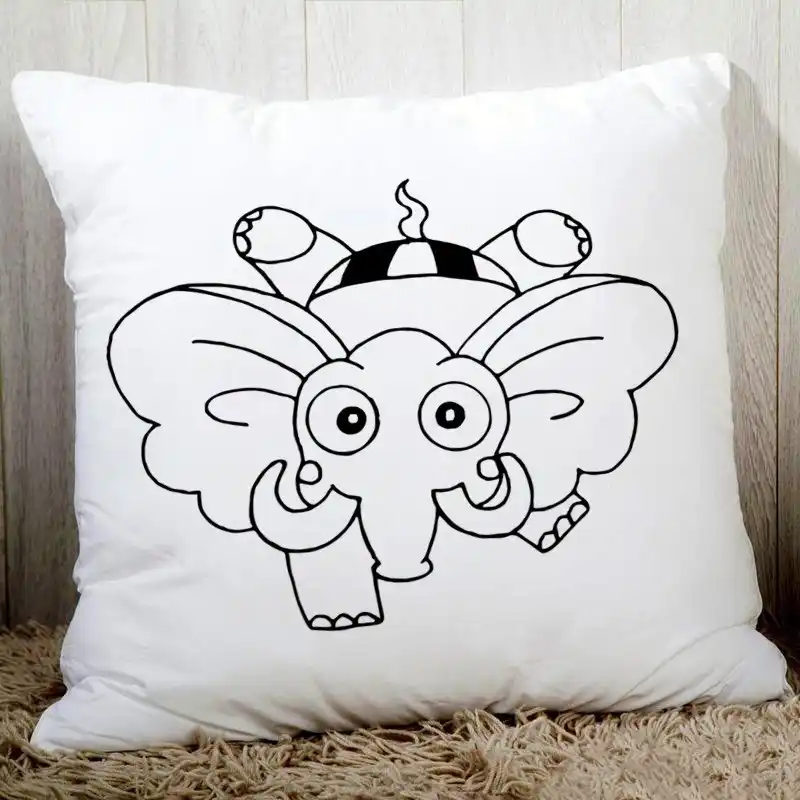Nyaman Bantal Cover Hewan Kartun Sketsa Lucu Kucing Gajah Gambar