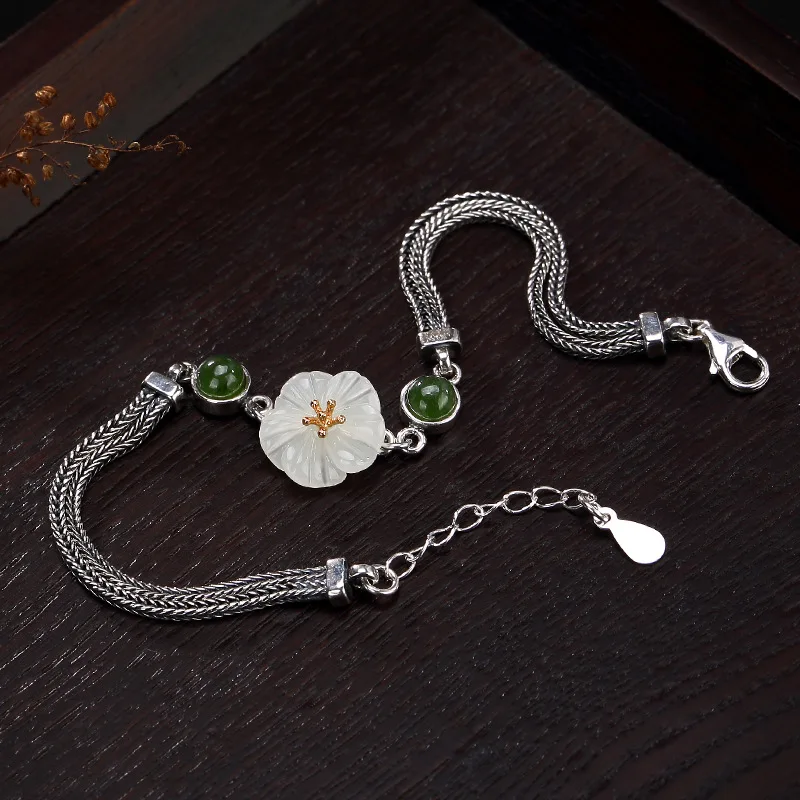 Настоящее серебро 925 проба браслет бижутерия каффы с цветами Шарм для женщин ювелирные изделия YL001