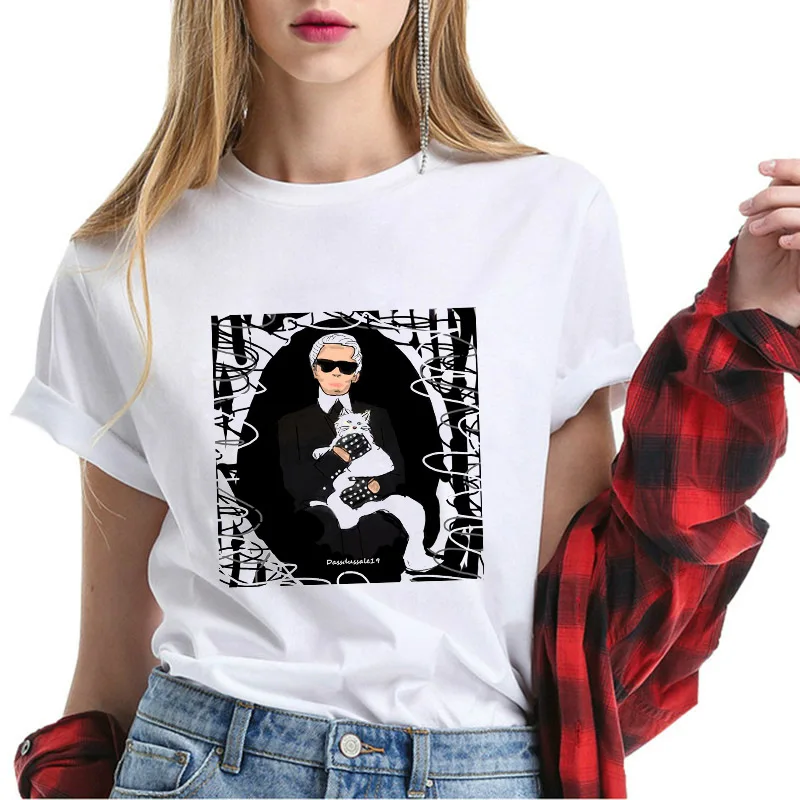 Новая женская Футболка Karl Lagerfeld & Cat женские летние короткие футболки для