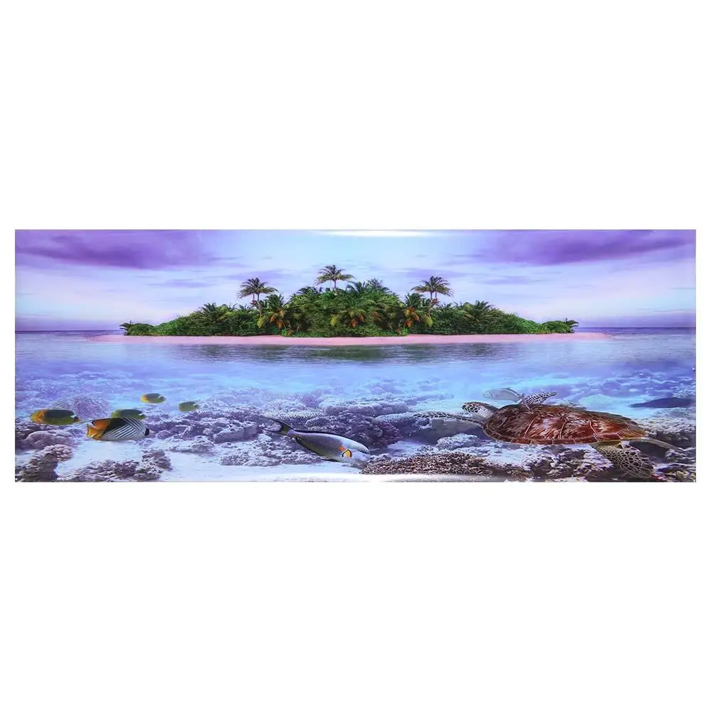 Zerodis Fish Tank Poster 3D Effect Adhesive Beach Sunset Poster Aquarium Backgrounds Decoration