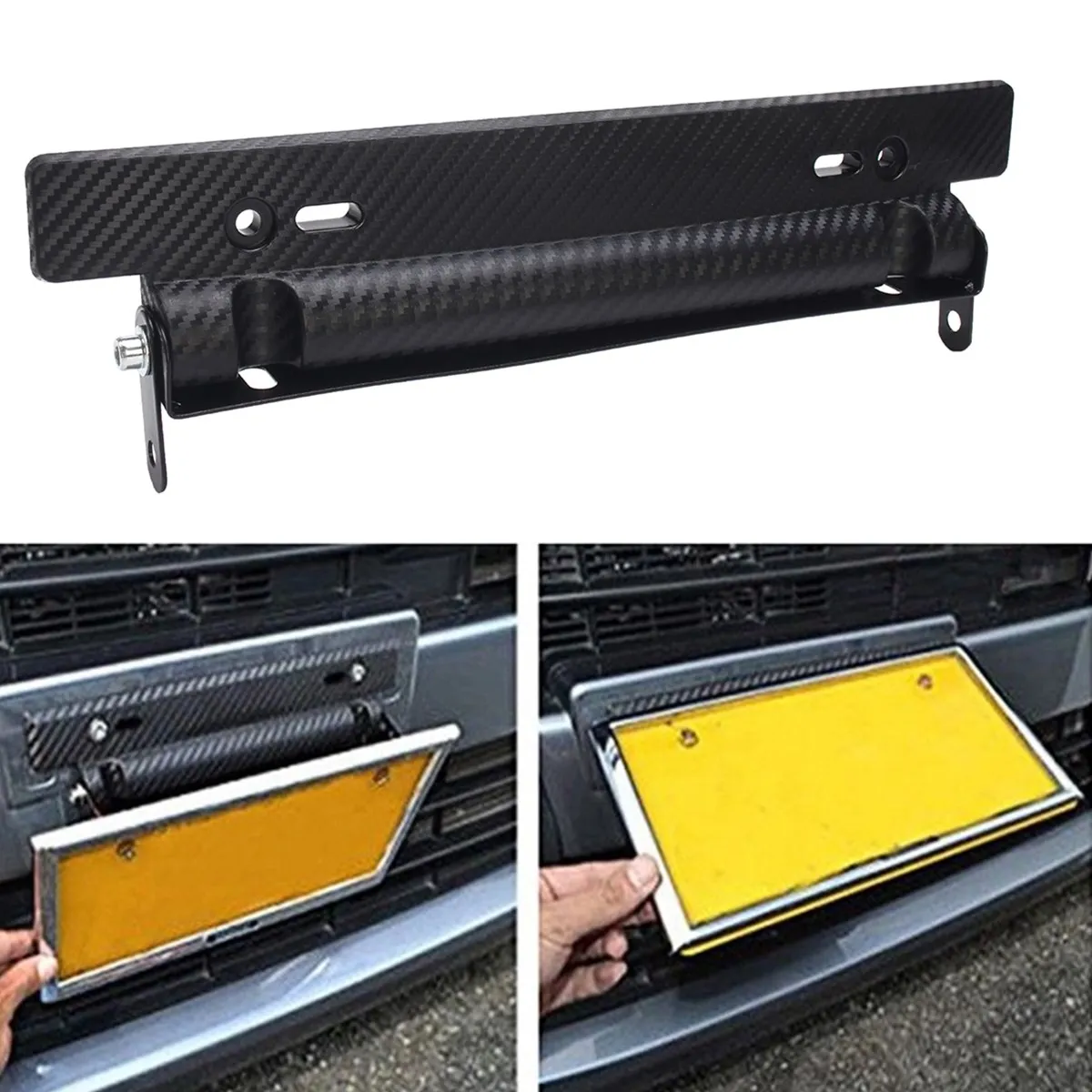 

Car License Plate Frame Holder Carbon Fiber Racing Number Plate Holder Adjustable Mount Bracket Accessory for most Japanese cars