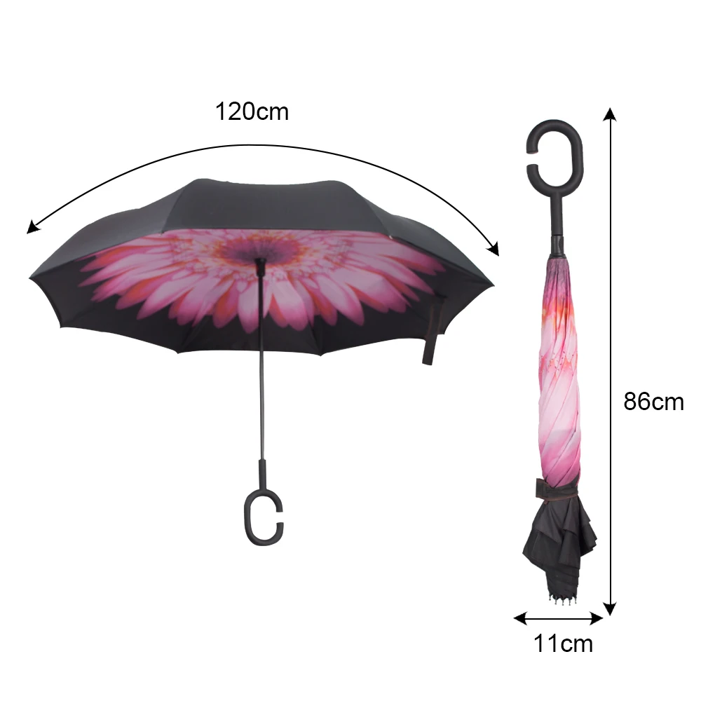 Fancytime Car Fold Reverse Umbrella Women Rain Double Layer Umbrella Inverted Windscreen Rain Car Umbrella For Women Men