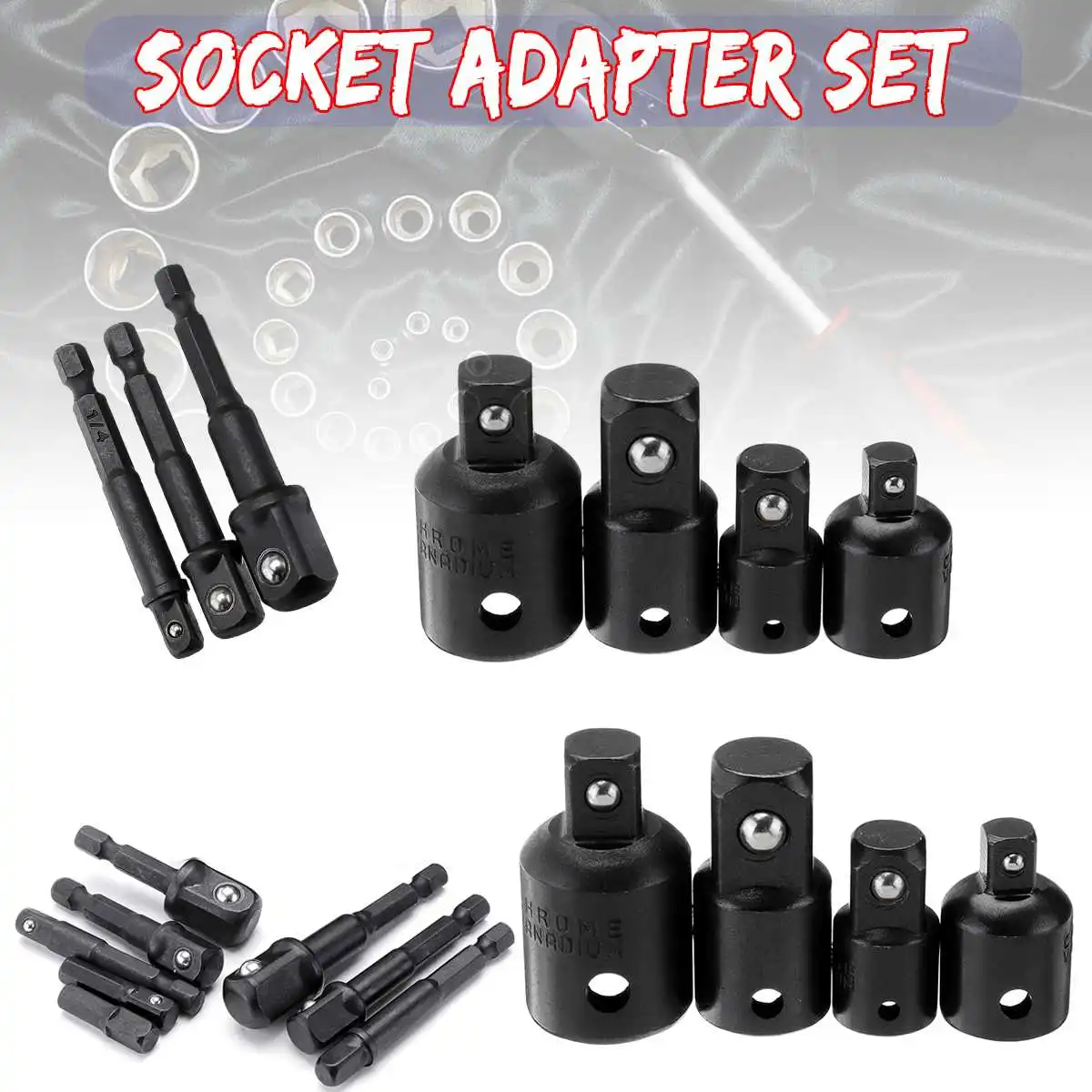 Heavy Socket Adapter Reducer Drill Bits Set Steel Hex Shank Tools For