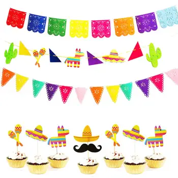 

Colorful Paper Banner Triangle Hanging Mexican Theme Kids Birthday Party Banner Home Decoration Hang Pennants Flags