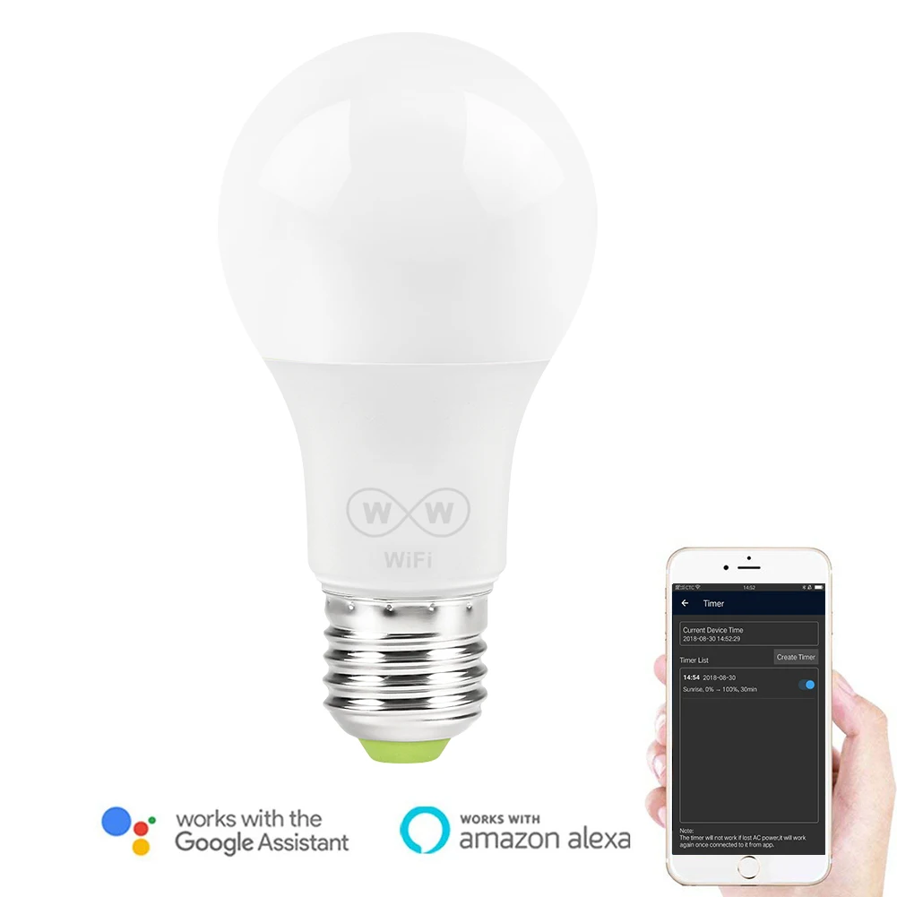 1/2/3/5/8/10 шт. WiFi умная лампочка Led Wake Up лампочки 6 5 Вт E27 с Alexa и Google Assistant Прямая