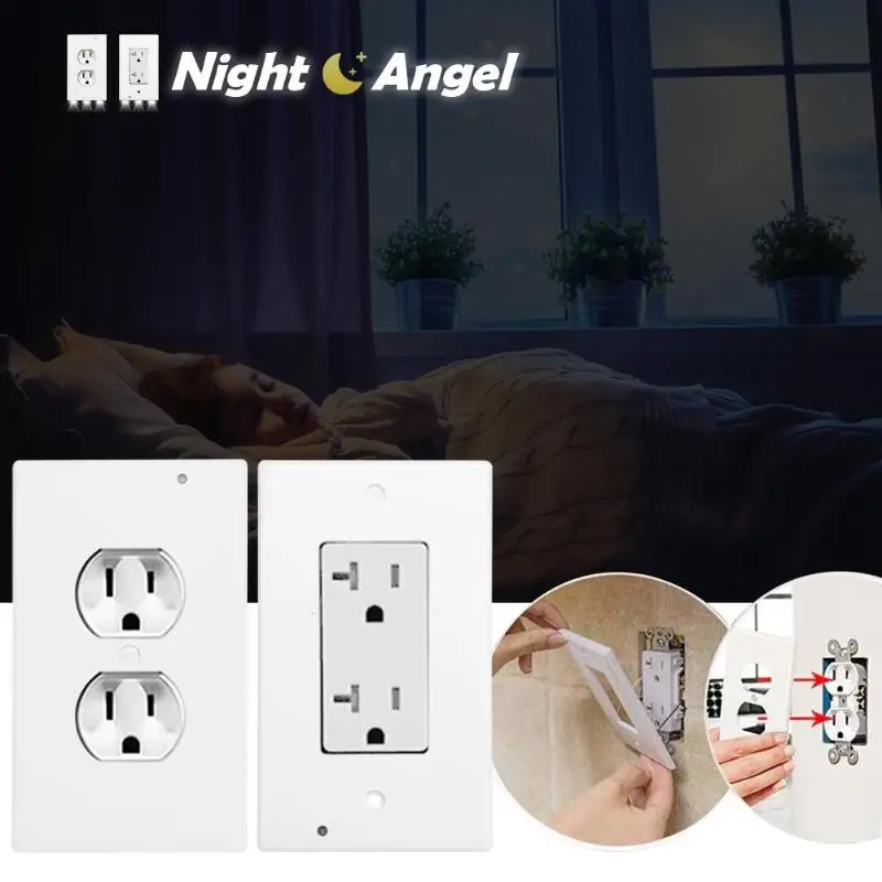 

Plug Cover LED Night Light PIR Body Motion Sensor Activated Safety Light Angel Wall Outlet Hallway Bedroom Bathroom Night Lamp