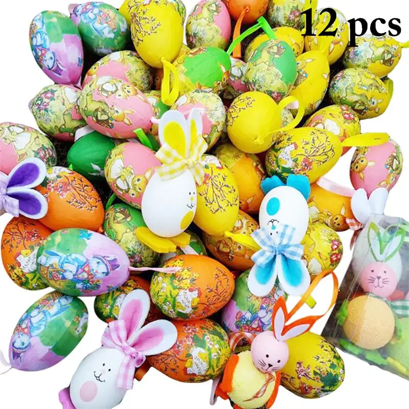 12PCS Easter Toy Egg Hanging Ornament Funny Cute DIY Decorative Mini For Kids Random Color Pattern | Дом и сад
