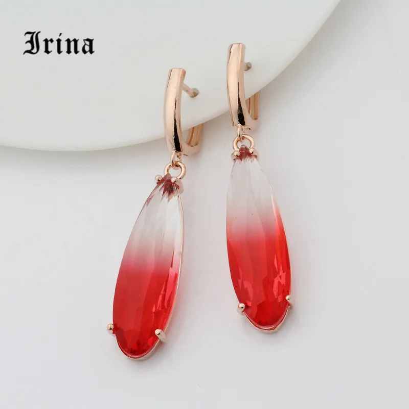 

Irina New Long Attractive Earrings For women Party Jewelry 585 Rose Gold Big Water Drop Colorful Zirconia Dangle Earring Gift