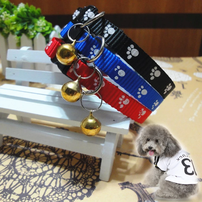 

Cat Small Footprint Teddy Pet Kitten Printing Lovely Pet Collar 1pc New Nylon Fabric Dog Adjustable Puppy Bell